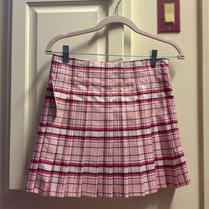 Pink Plaid Pleated Skater Skirt